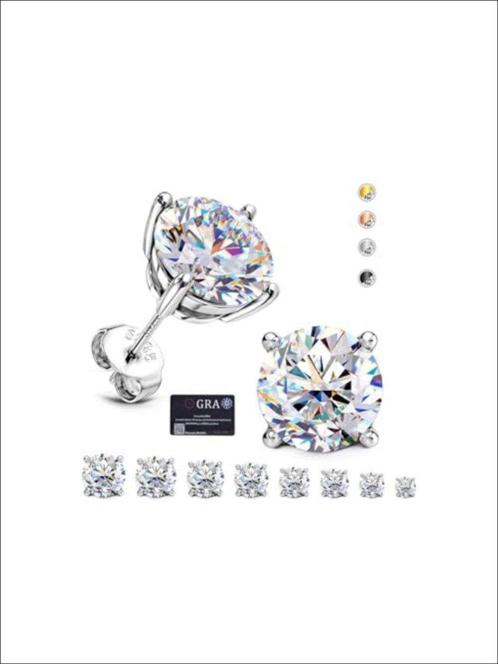 Moissanite Stud Earrings Solid 925 Sterling Silver Plated 18k White Gold